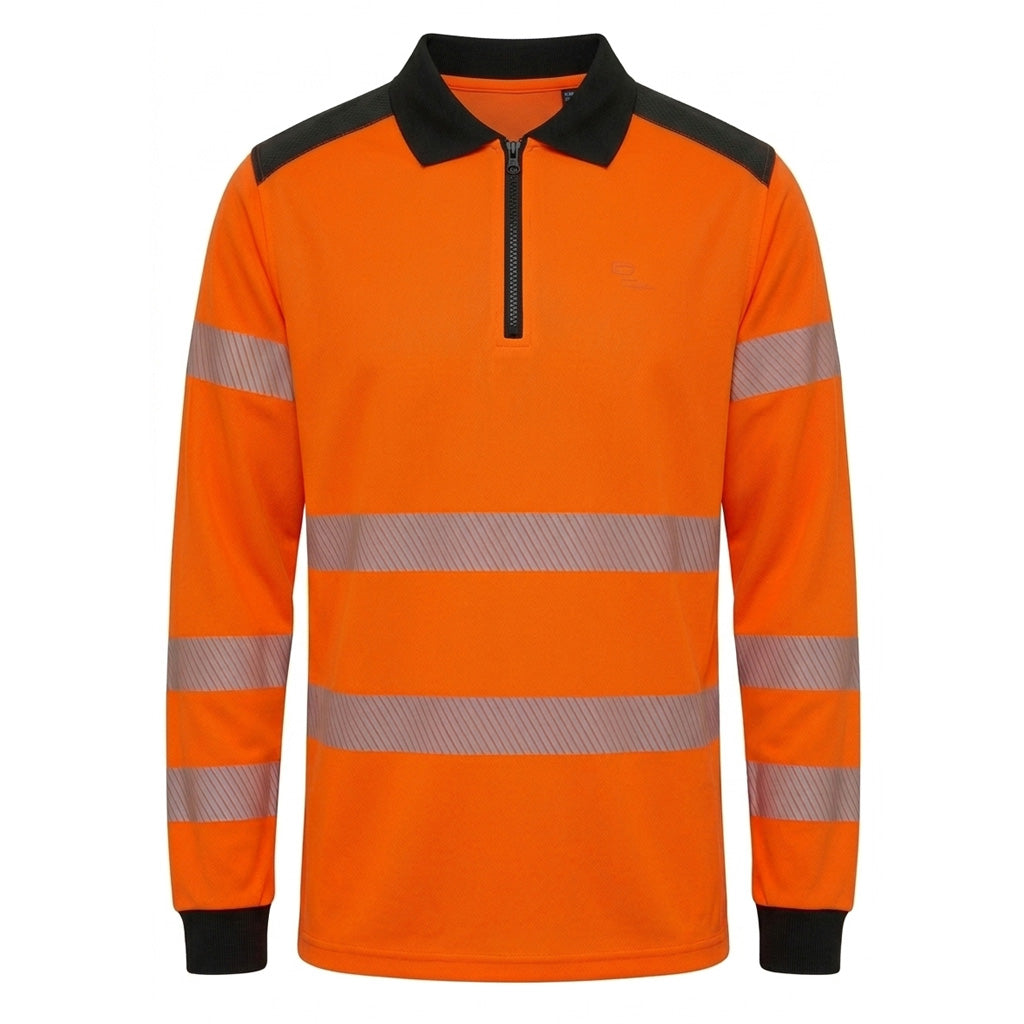 Contrast Hi Vis Polo Shirt Long Sleeve Orange