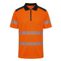 Orange safety polo shirt with reflective stripes on a white background