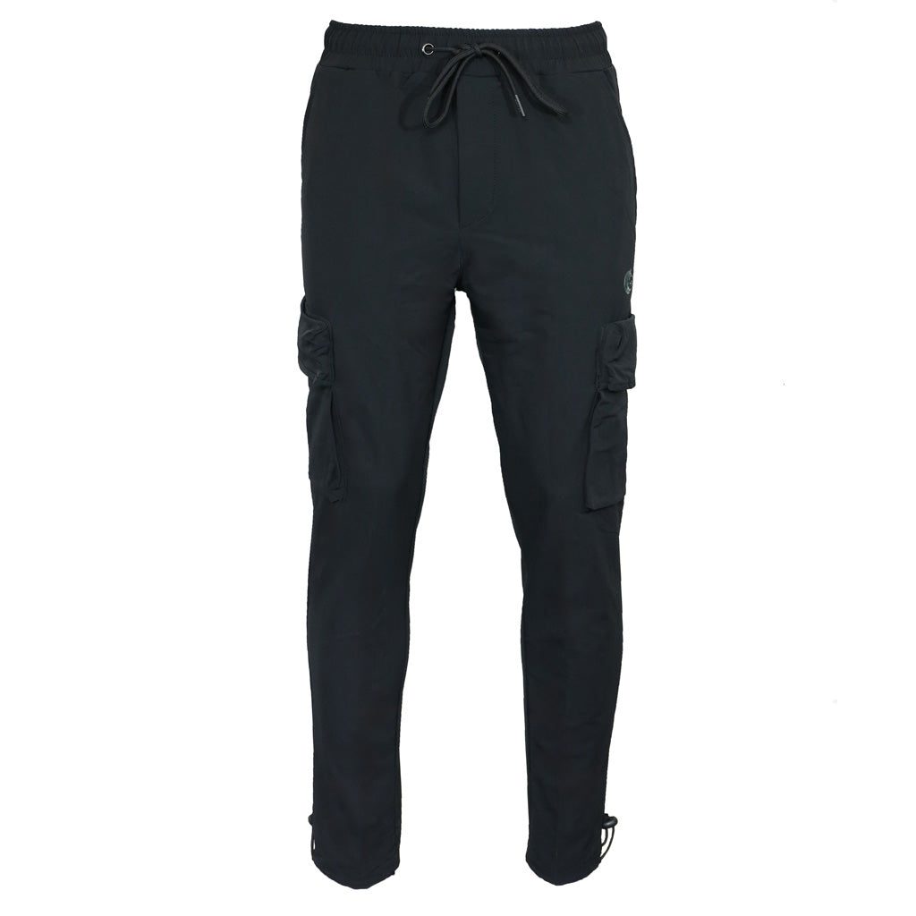 Black cargo pants on a white background