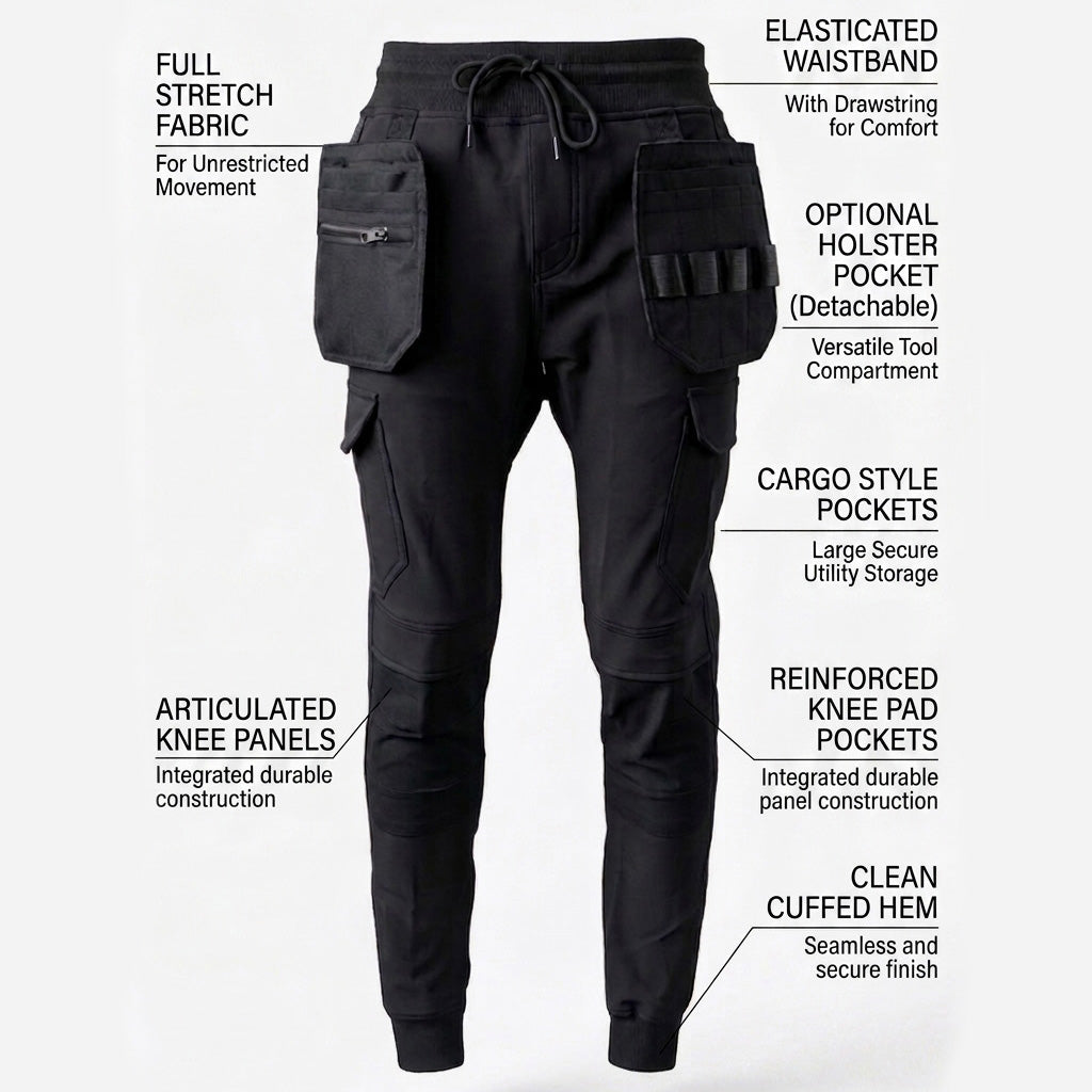 Slim Fit Stretch Work Jogger With Holster Pockets And Knee Pad Pockets Annotated